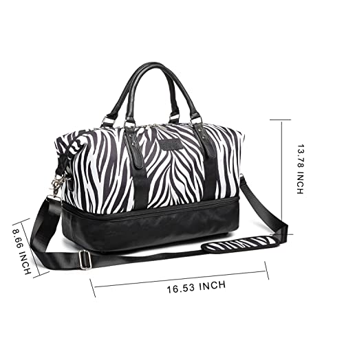 Kinmac Travel Duffel Bag,Sports Gym Yoga Duffel Bag Weekender Overnight Totes Bag (Zebra) - color: Zebra