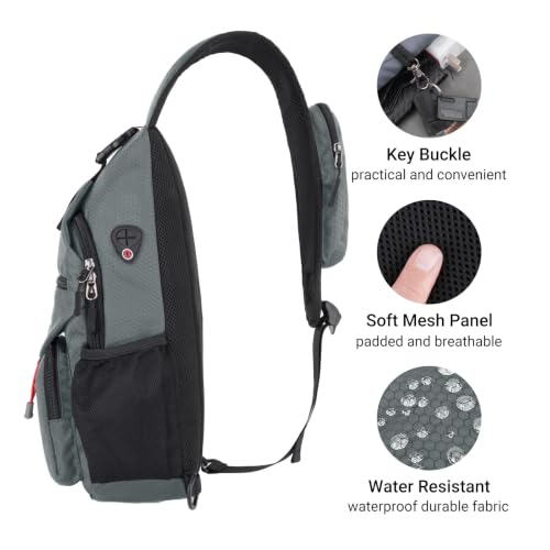 MOSISO Crossbody Sling Bag for Men, Sling Backpack Travel Hiking Daypack - color: Grey