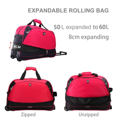 OIWAS Rolling Duffle Bag with Wheels, 22 inch Carry On Bag for Travel - color: Red