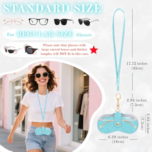 Glitter Glasses Case with Lanyard Soft Leather Sunglasses Bag with Hook - color: Blue