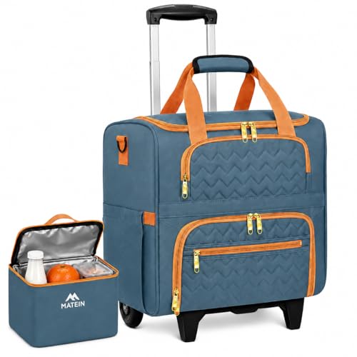 MATEIN Rolling Teacher Bag with Wheels, 15.6 Inch Rolling Tote Bag for Work - color: Blue Pink