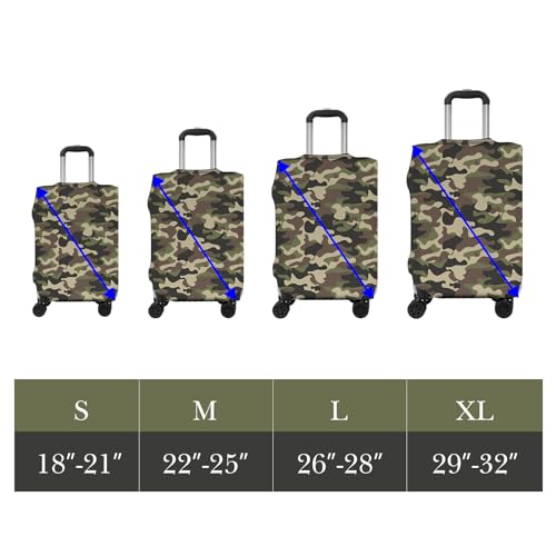 Adorila Travel Luggage Cover with Forest Camouflage Pattern - Elastic Suitcase Sleeve Protector with Double-Side Zippers, Fits (29-32 Inch), Size XL