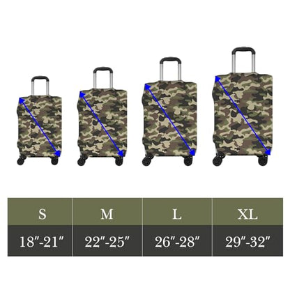 Adorila Travel Luggage Cover with Forest Camouflage Pattern - Elastic Suitcase Sleeve Protector with Double-Side Zippers, Fits (29-32 Inch), Size XL
