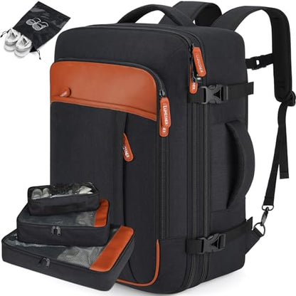 Lumesner 40L Expandable Carry On Travel Backpack with 4 Packing Cubes - color: Black, size: 20 inches