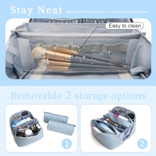 BOYATU Travel Makeup Bag Cosmetic Bags for Women: 3 Pcs Set Make up Bag - color: L05 Light Blue