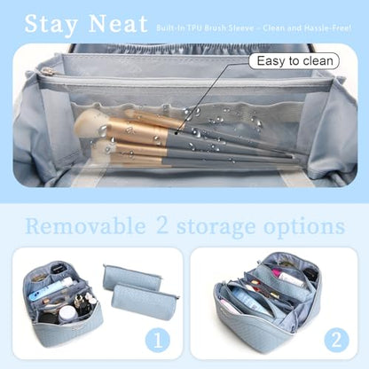 BOYATU Travel Makeup Bag Cosmetic Bags for Women: 3 Pcs Set Make up Bag - color: L05 Light Blue