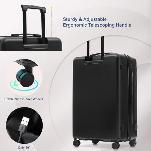 Merax 5 Piece Luggage Set,Front Opening Hardside Suitcase Set.Black - color: Black, size: 5 Piece(20/24/28/DB/TB)