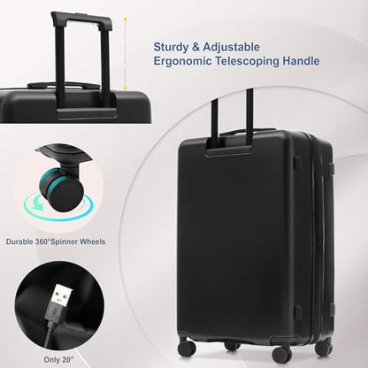 Merax 5 Piece Luggage Set,Front Opening Hardside Suitcase Set.Black - color: Black, size: 5 Piece(20/24/28/DB/TB)