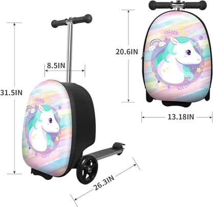 ALVOD Scooter Suitcase for Kids - Scooter Luggage for Kids Lightweight Suitcases with LED Light Wheels - style: Pink Style