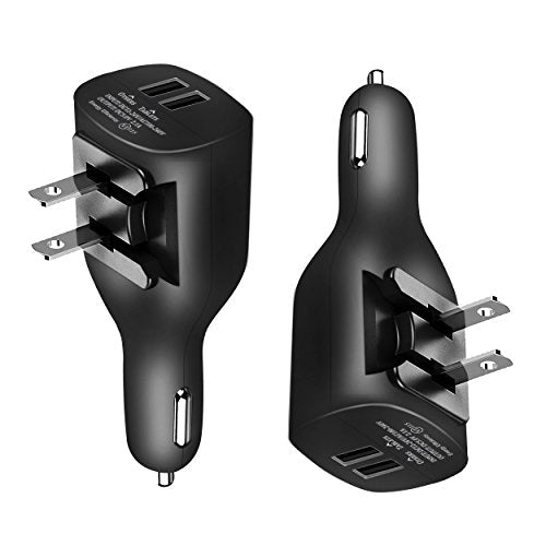 NDLBS 2Pack USB Car Charger, 2-in-1 Portable With Foldable Plug Wall Charger for iPhone X XR XS 7 8 Plus Note 8 9 Galaxy S8 S9 Plus LG Pixel - color: 2Pack Black