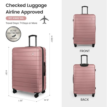 30" Luggage,Hardshell Suitcase w/4 Spinner Wheels,NO LOCK - color: Rose Gold, size: Checked-Large 30-Inch