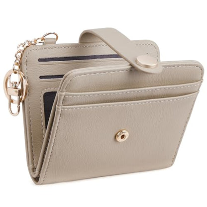POIUGOYA Slim Wallet for Women RFID Card Holder Keychain - color: Light Khaki