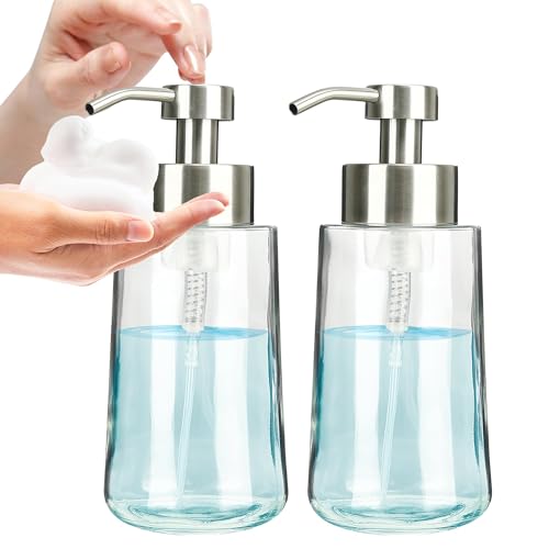Foaming Hand Soap Dispenser Set, 16 oz Glass Soap Dispenser 2 Sets - color: Brushed Nickel Foaming