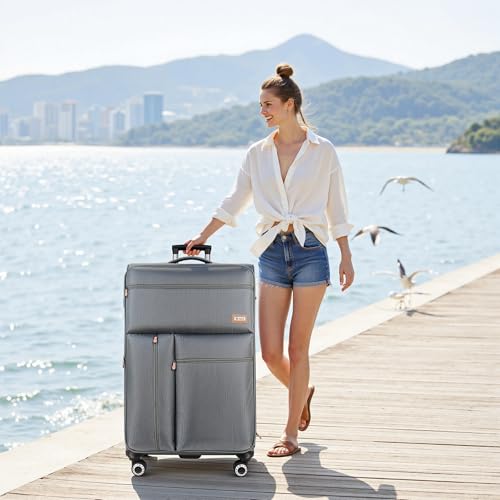 30'' Suitcase w/Double Spinner Wheels,TSA LOCK,Expandable - color: Grey, size: Checked-Large 30-Inch