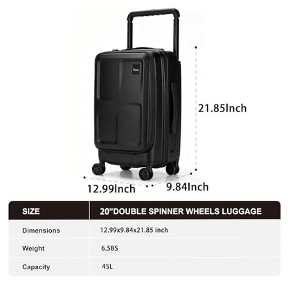 Carry on Luggage, 24 Inch Hardside Expandable Checked Luggage, Wide Handle Hardside PC Suitcase with Spinner Wheels & TSA Lock for Travel & Business Trips, Top Lid Opening, Black - color: Black, size: 24