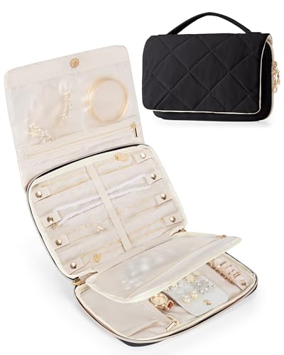 Marscamd Travel Jewelry Organizer Case, Foldable Jewelry Bag, Black - color: Black