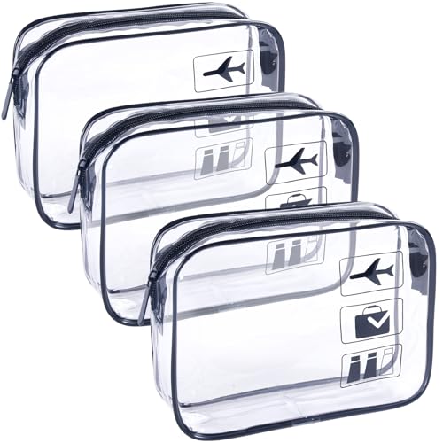 TSA Approved Toiletry Bag 3Pcs,Clear Travel Bags for Toiletries - color: Black-3pcs