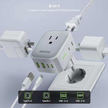 EPICKA PD 20W 2-Pack Germany France Type EF Travel Adapter, 2USB-A/2USB-C - style: 2 Packs Type EF-for Geraman&France