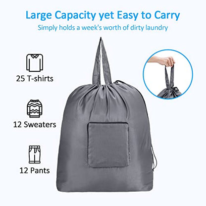 GOGOODA Travel Laundry Bags with Drawstring Closure XL Large with Handle - color: Grey
