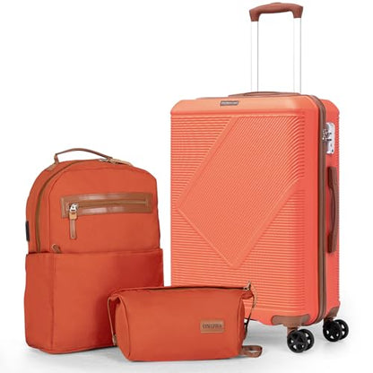 Carry On Luggage 22x14x9 Airline Approved, 20 Inch ABS Hardside Set - color: Tangerine, size: 3PCS