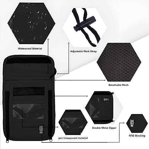Travel Neck Wallet with RFID Blocking - color: PVC Black
