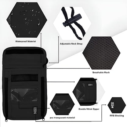 Travel Neck Wallet with RFID Blocking - color: PVC Black