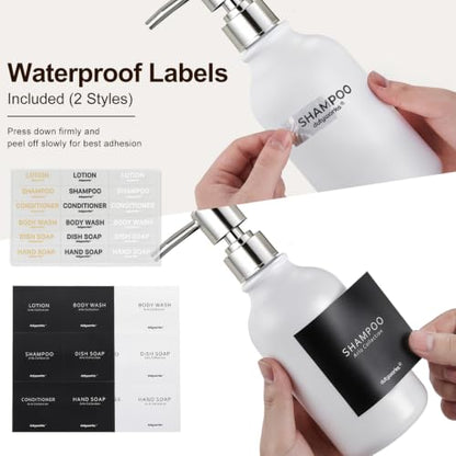 Shampoo and Conditioner Dispenser Set of 3, Wall Mounted - color: Matte White Bottle + Silver Pump