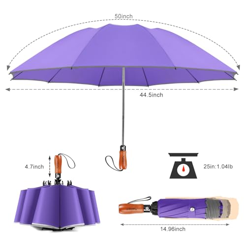 Reverse Umbrella 50 Inch Large Golf 10 Rib Auto Open Close Rain Travel - color: 04.Purple