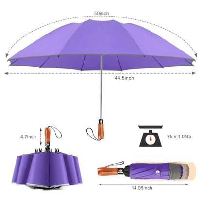 Reverse Umbrella 50 Inch Large Golf 10 Rib Auto Open Close Rain Travel - color: 04.Purple
