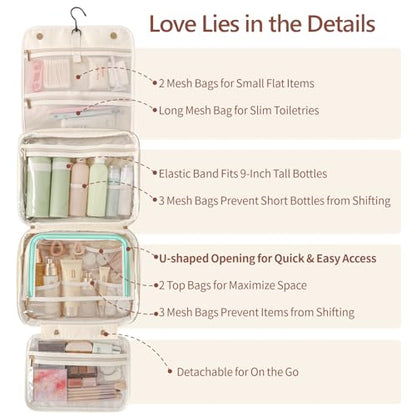 PACKISM Hanging Travel Toiletry Bag - with Clear Makeup Bag, Large Beige