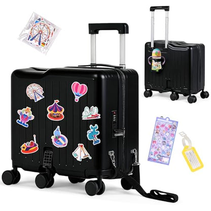smilesun Kids Ride-On Luggage, 20" Hardshell Carry-On Suitcase with 6 Spinner Wheels, Foldable Pedal, Hidden Cup Holder & Combination Lock for Toddlers & Children (Black, 20-inch) - color: Black
