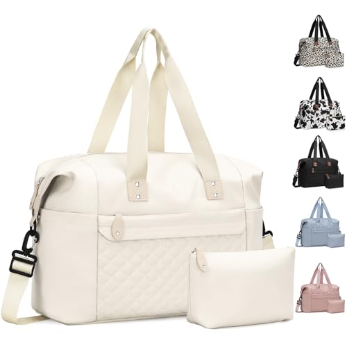 Pritent Travel Duffle Bag, Weekender Overnight Personal Item Carry On Bag | Waterproof, Duffel Bag, with Toiletry Bag, Removable Strap, Hospital Bag for Labor Delivery, Airplane Travel, Gym - color: Beige, size: Medium