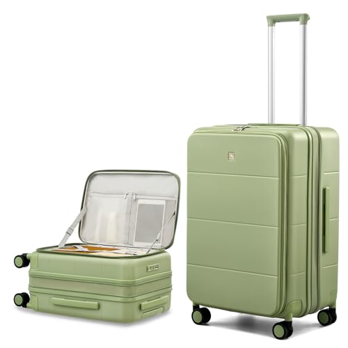 Hanke Expandable Medium Checked Luggage, 24 Inch Top Opening Suitcase - color: Bamboo Green, size: 24 Inch EXT