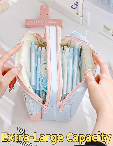 Transparent Large Pencil Case Japanese Pastel Pencil Pouch (Orange) - color: Orange