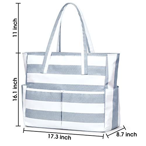 oscaurt Beach Bags for Women Large Waterproof Sandproof Beach Tote Swim Pool Bag with Zipper for Travel Vacation Essentials - color: Grey
