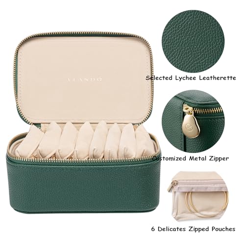 VLANDO Travel Jewelry Box Organizer with 8 Zippered Pouches, Dark Green - color: Dark Green, size: Medium - 8 Pouches