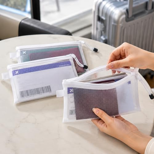 Document Organizer Bag Portable ID Boarding Pass Card Case Protector, 3 Pcs Zipper Mesh Passport Storage Pouch for International Travel