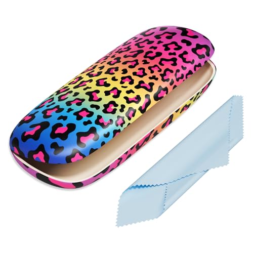 Eyeglasses Case, Hard Shell Protective Case for Glasses, Unisex for Women Men - color: Colorful Leopar