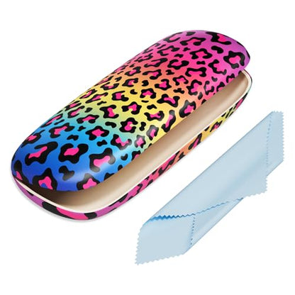 Eyeglasses Case, Hard Shell Protective Case for Glasses, Unisex for Women Men - color: Colorful Leopar