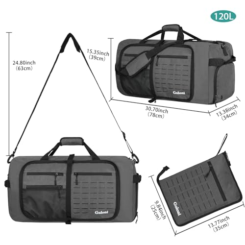 Goloni 80L Foldable Duffle Bag for Travel, Large Durable Travel Duffel Bag - color: Grey, size: 80L