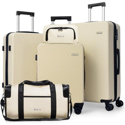 Eeeza 5 Piece Hardshell Luggage Set TSA Lock Spinner Wheels Beige - color: Beige, size: 5 Piece (20/24/28")