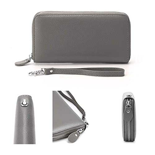 Moflycom Womens Wallet RFID Blocking Genuine Leather Zip Clutch Wristlet - color: Grey