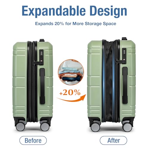 Carry On Luggage 22x14x9 Airline Approved,Hardside Suitcase,20 Inch,LtGreen - color: Fruit Green