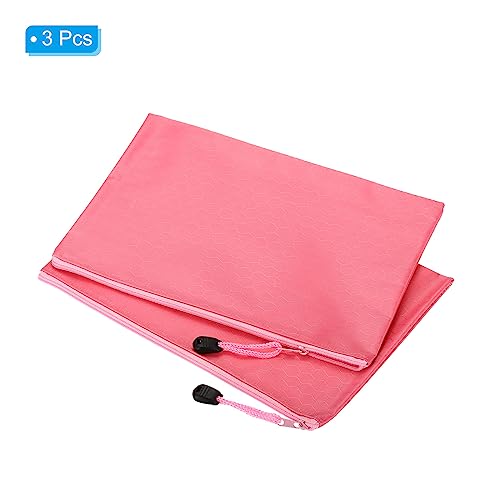 PATIKIL Waterproof Zipper File Bags, 3 Pack A5 Document Holders Pencil Pouch for Office, Pink - color: Pink, size: A5