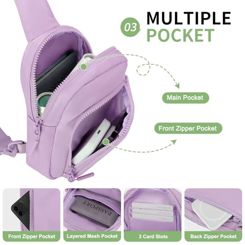 Mini Sling Bag for Men Women Fits for 6.3" Phone, Light Purple - color: 2 Pocket-light Purple