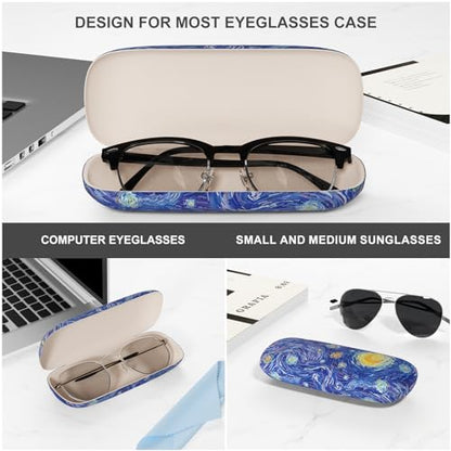 Eyeglasses Case, Portable Hard Shell Protective Case for Glasses, Eyeglass Holder Box for Women with Cleaning Cloth - color: Starry Night
