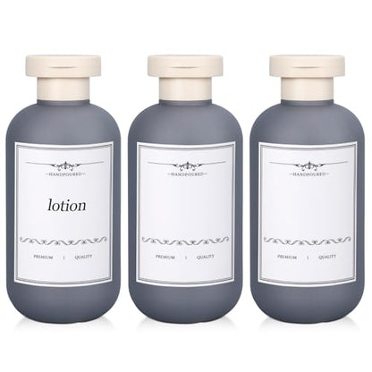 3 PACK Travel Shampoo Bottle, Empty Plastic Squeeze Bottles 6.8oz with Flip Cap, Lotion Container for Toiletries Travel Size Shampoo and Conditioner - color: Grey