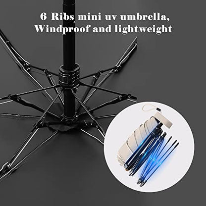 ESUFEIR Mini Sun Umbrella for Purse With Case,Green | Small Compact UV Umbrella Travel Essentials, Lightweight Portable Parasol Windproof for Women Men Kids - color: Green