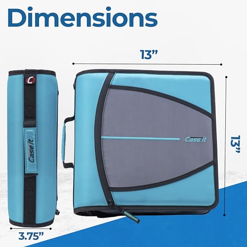 Case-it School Zipper Binder | 3" O-Rings | 600-Sheet | D-146 Aqua Marine - color: L Blue Aqua, size: 1 Pack