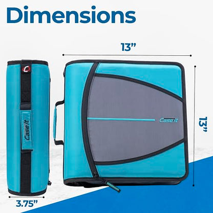 Case-it School Zipper Binder | 3" O-Rings | 600-Sheet | D-146 Aqua Marine - color: L Blue Aqua, size: 1 Pack